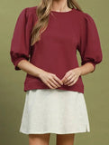 Wine Puff Sleeve Top