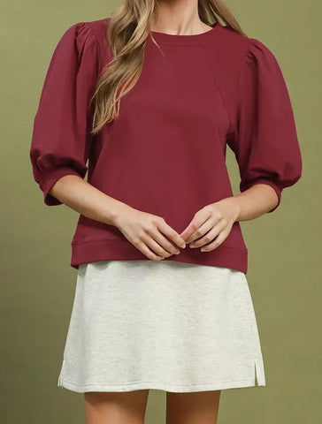 Wine Puff Sleeve Top