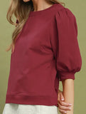 Wine Puff Sleeve Top