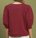 Wine Puff Sleeve Top