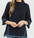 Navy Mock Neck Top