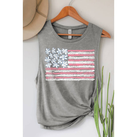 AMERICAN FLAG MINERAL GRAPHIC TANK TOP: Mineral  grey / L