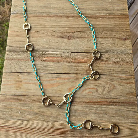 Turquoise & Gold Equestrian Lariat Necklace