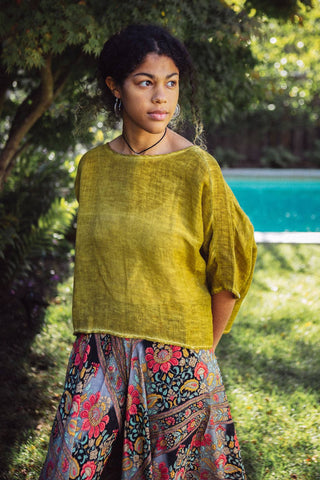 Everly Linen Blouse Mustard: Mustard